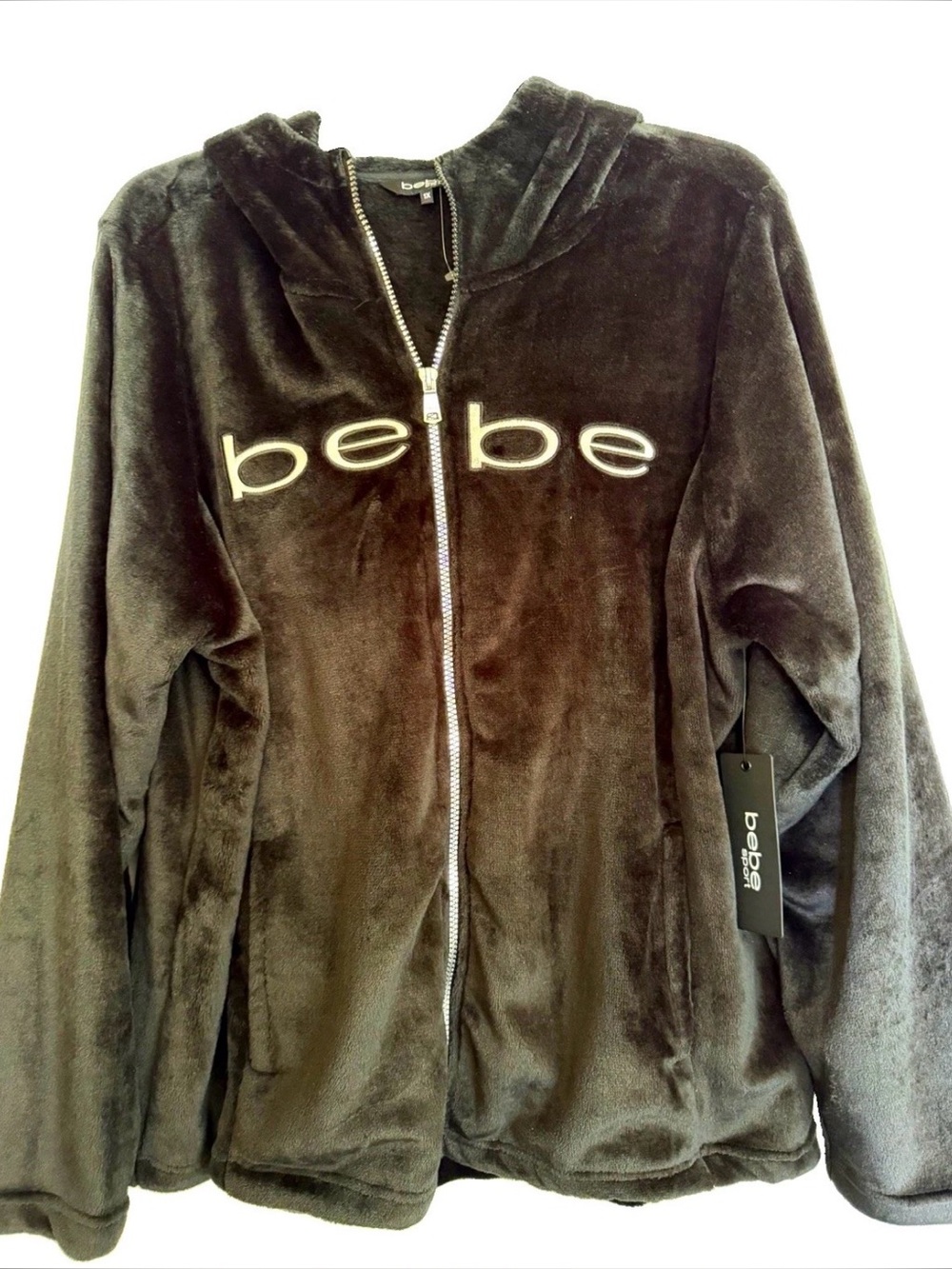 bebe sport Women’s Black Full Zip Hooded Fleece Hoodie w/ Pockets Plus 1X